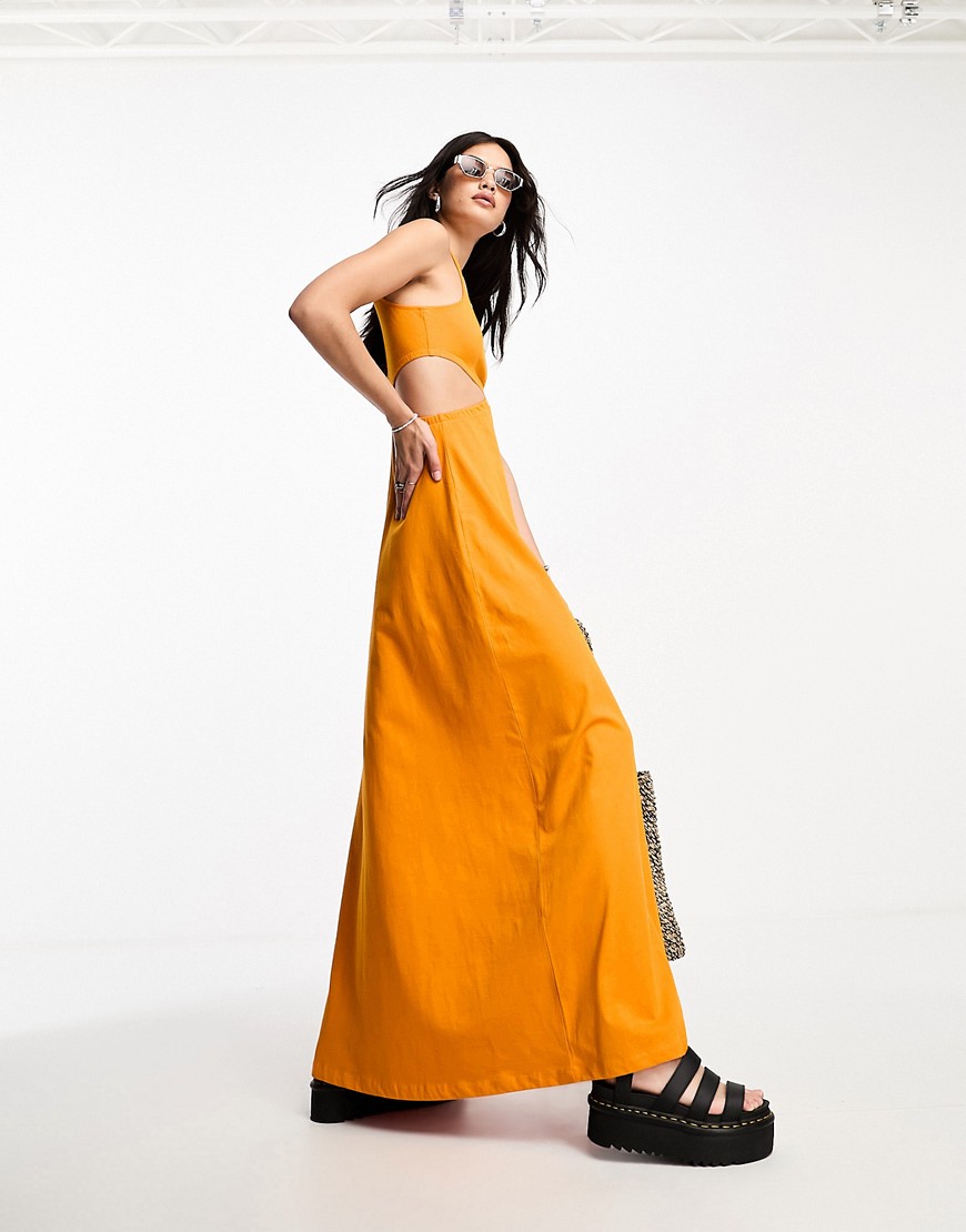 Only cut out detail maxi dress in mustard-Yellow