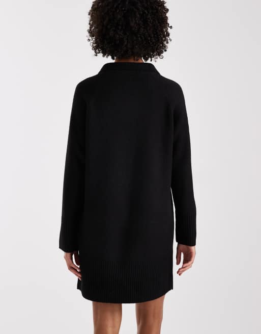 ONLY – Czarna dzianinowa sukienka mini z kołnierzykiem polo, 3 z 4