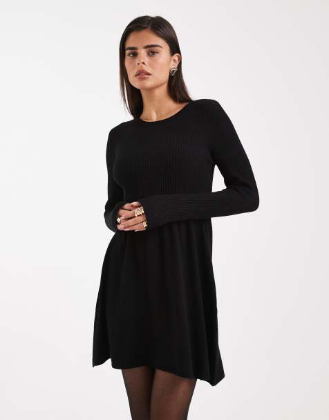ONLY mini knitted skater dress in black 