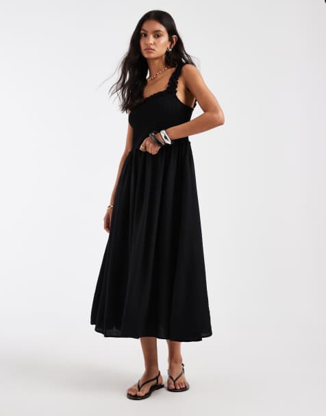 ONLY – Czarna gnieciona sukienka maxi - view 1
