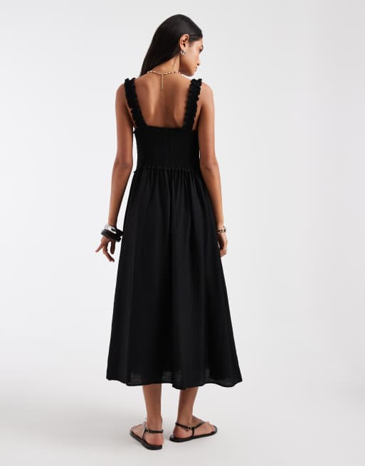 ONLY – Czarna gnieciona sukienka maxi, 4 z 4