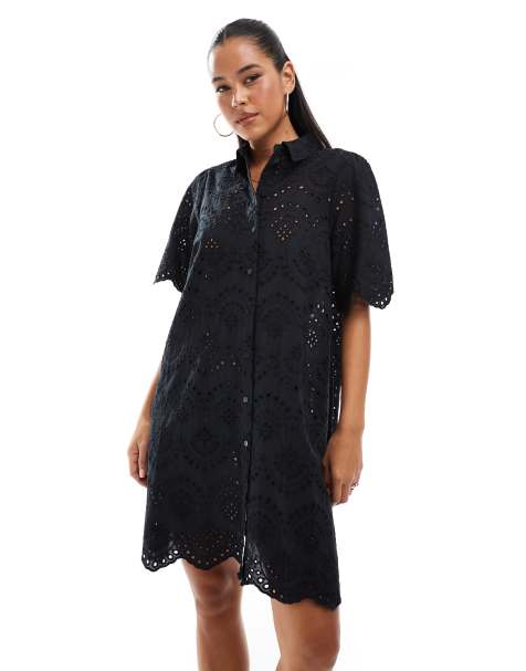 ONLY pointelle details mini dress in black