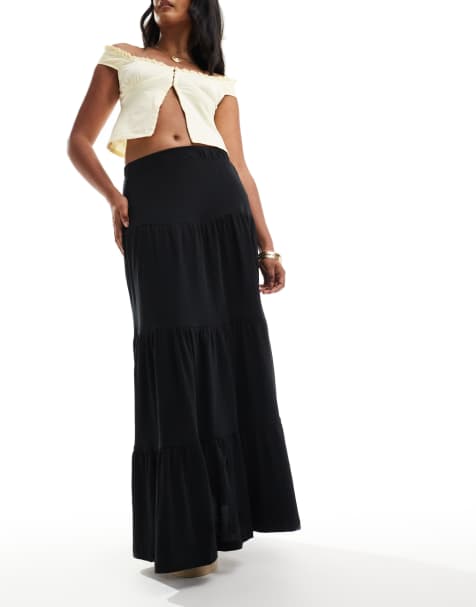 ONLY tiered maxi skirt in black 