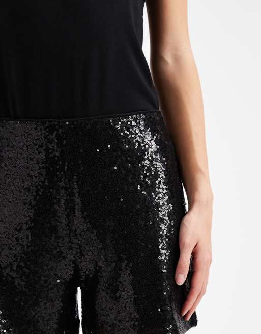 ONLY – Czarne cekinowe szorty hot pants, 4 z 5
