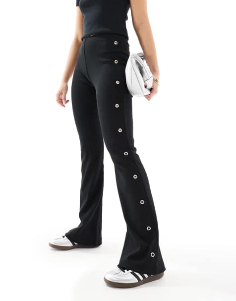 ONLY flare trousers with eyelet detail in black - BLACK