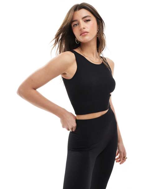 ONLY seamless crop top co-ord in black 