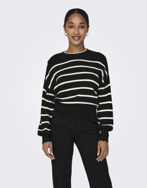 Only – Czarny dzianinowy sweter zakładany przez głowę - view 1