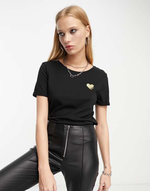 Only – Czarny T-shirt z motywem serca , 4 z 4
