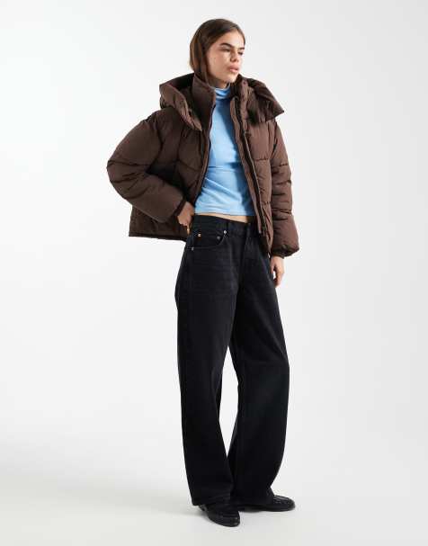 ONLY hooded puffer jacket in chocolate brown