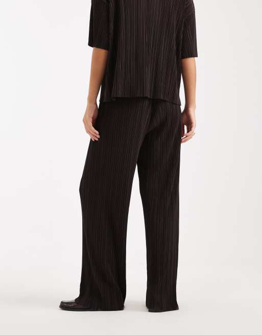 ONLY – Czekoladowobrązowe plisowane spodnie z szerokimi nogawkami, część zestawu, 5 z 5