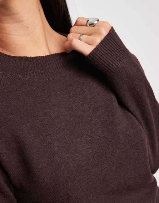 ONLY – Czekoladowobrązowy sweter z okrągłym dekoltem, 4 z 4