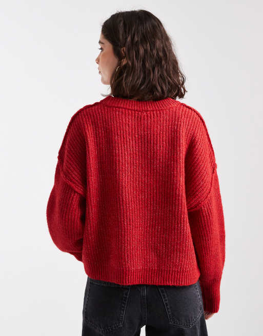 ONLY – Czerwony sweter o bardzo luźnym kroju, 2 z 4