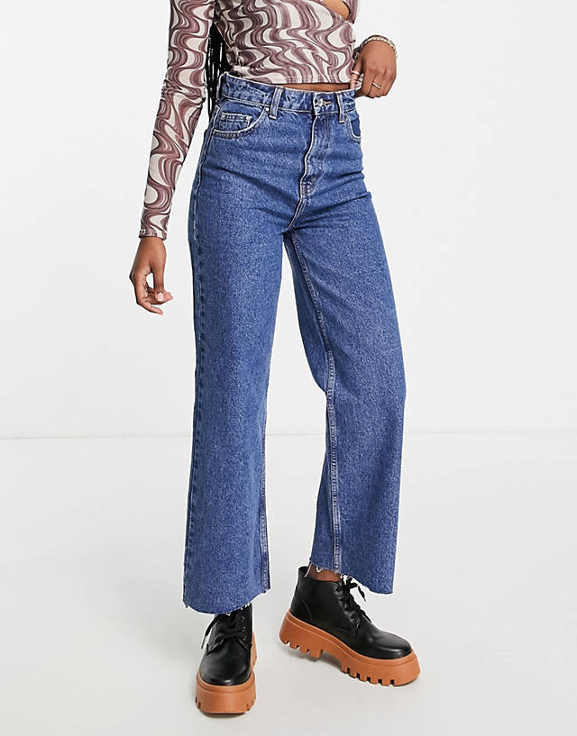 ONLY - dad wide straight leg jeans in mid wash blue