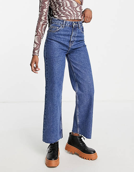 Only Dad wide straight leg jeans in mid wash blue