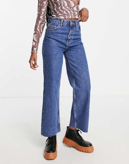 Only Dad wide straight leg jeans in mid wash blue | ASOS