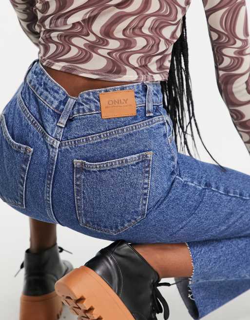 Only Dad wide straight leg jeans in mid wash blue, 4 of 4