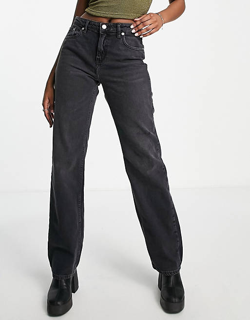 Only Dad wide straight leg jeans in washed black 