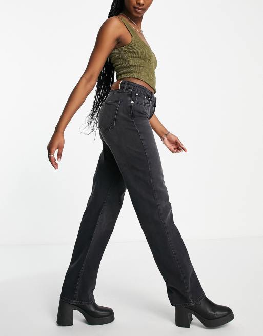 ONLY Dad wide straight leg jeans in washed black  , 4 of 4