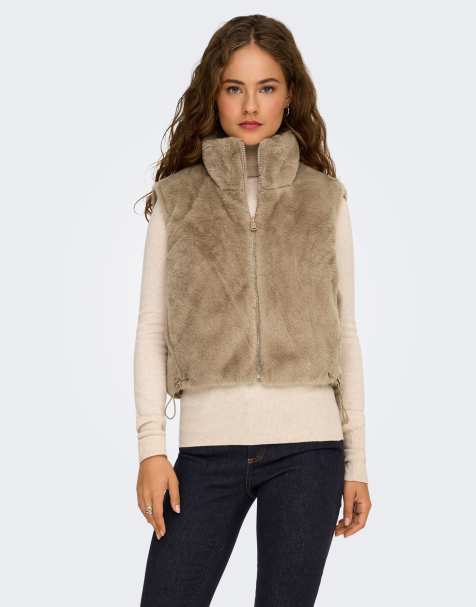ONLY Dana water-resistant high neck gilet in brown