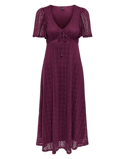 ONLY Daniella abito maxi con scollo a V e maniche corte viola, 6 di 7