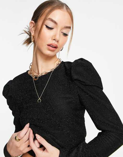 Black long sleeve puff best sale shoulder top