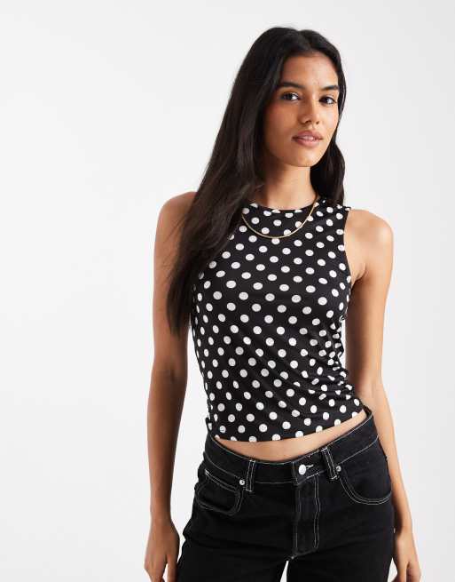 ONLY - Débardeur à pois - Noir et blanc