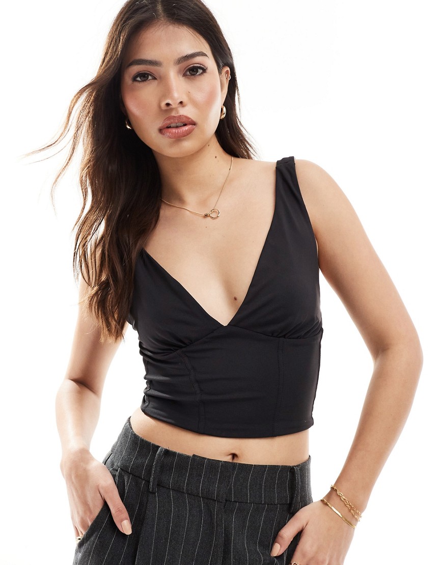 Only Deep V Neck Corset Top In Black