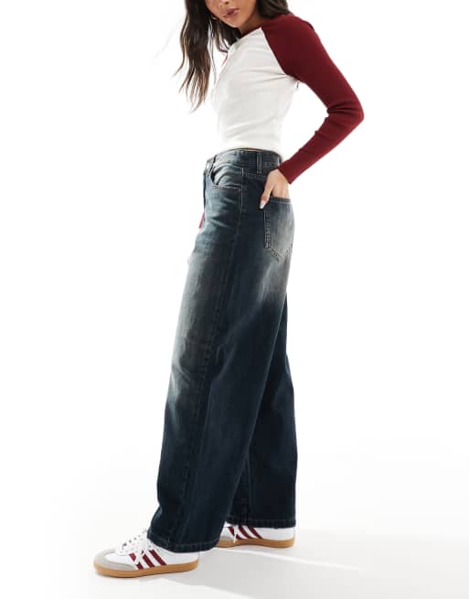 ONLY Demi extra wide leg jeans in vintage dark blue wash, 3 of 5
