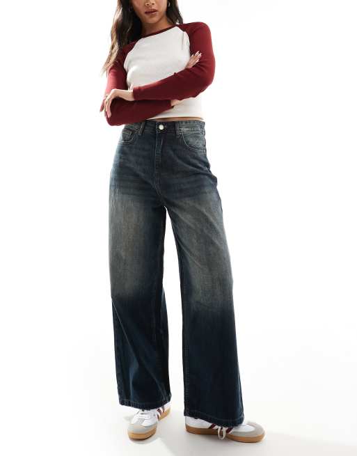 ONLY - Demi - Jean ultra large - Bleu foncé délavé vintage