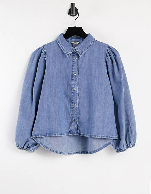  Only denim crop shirt with 3/4 sleeve in blue 