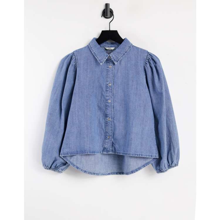 Only denim crop shirt with 3/4 sleeve in medium blue ASOS
