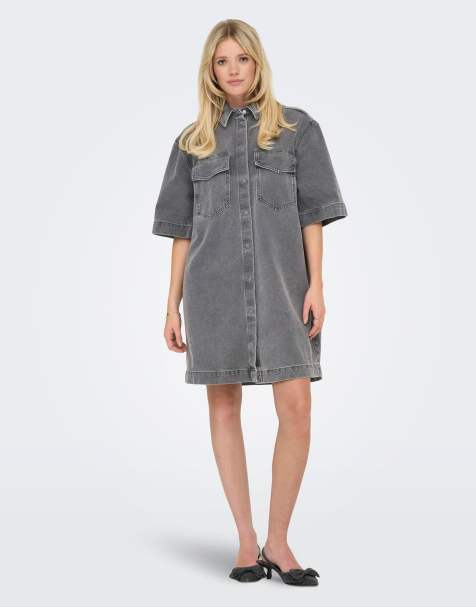 ONLY Denim dress in medium grey denim - view 1