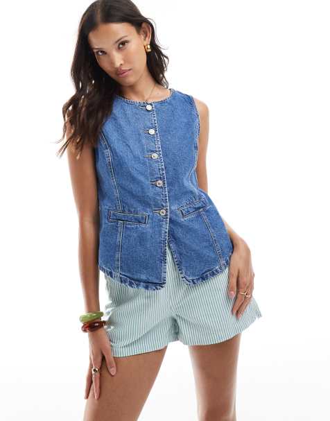 ONLY - Denim gilet met hoge hals in blauw - view 1