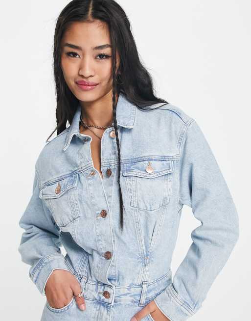 Only - Denim jumpsuit met lange mouwen in lichtblauw, 3 van 4