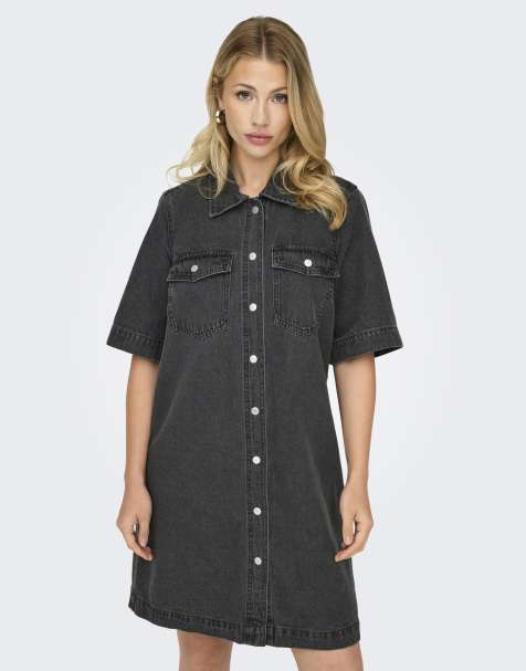 ONLY - Denim jurk in gewassen zwart - view 1