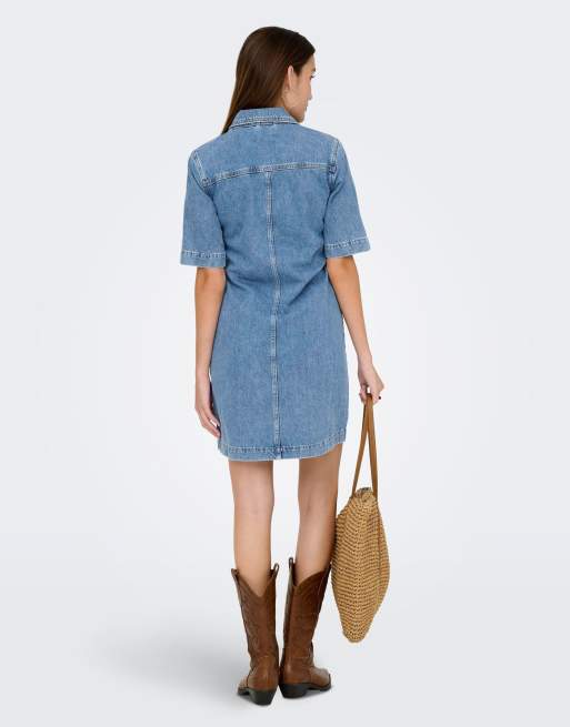 ONLY Denim jurk in medium blauw ASOS