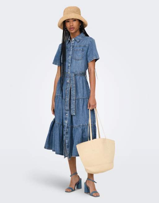 ONLY - Denim jurk in medium blauw, 3 van 7