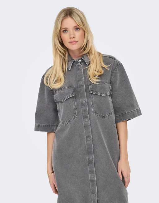 ONLY - Denim jurk in medium grijs, 2 van 4