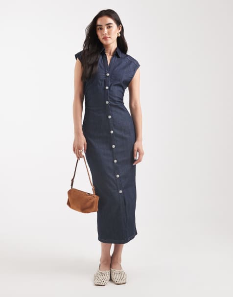 ONLY - Denim jurk met knopen in donkerblauw - view 1