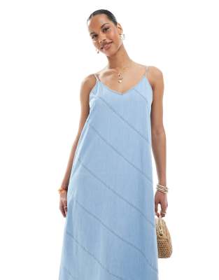 Only Denim Midaxi Dress With Cut & Sew Detail