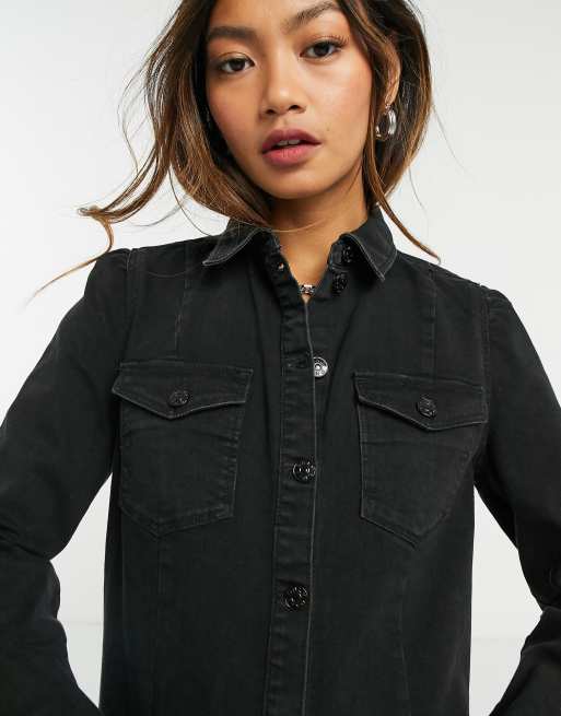 Only denim midi shirt dress in black