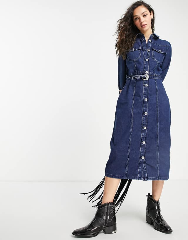 Only denim midi shirt dress in dark blue