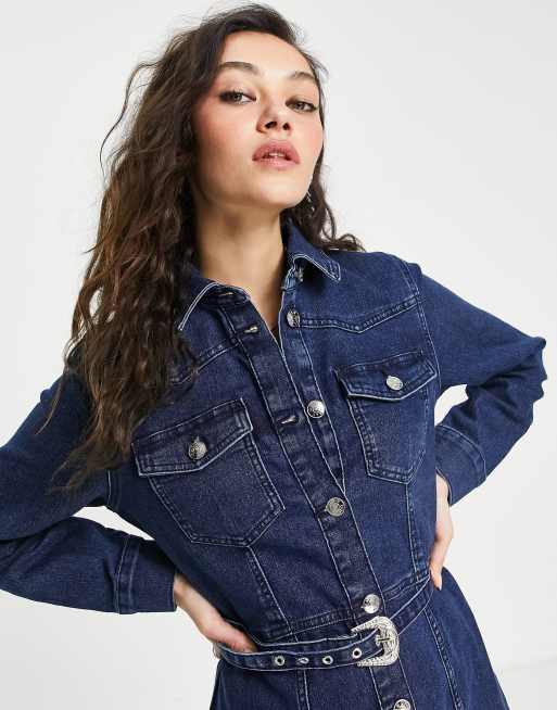 Dark blue outlet denim shirt dress