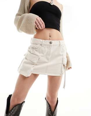 ONLY denim mini cargo skirt in ecru