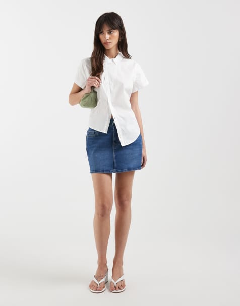 ONLY denim mini skirt in mid blue - view 1