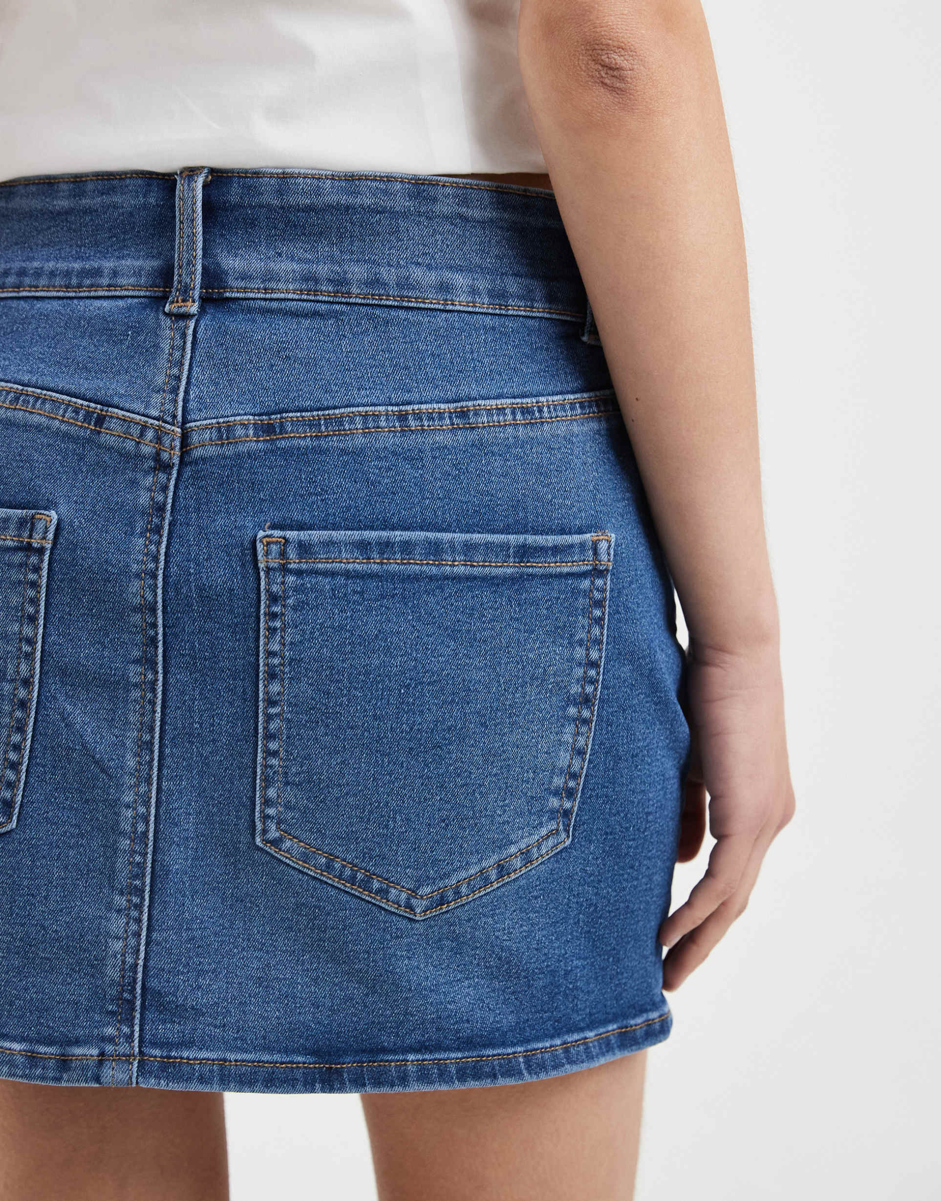 only denim mini skirt in mid blue