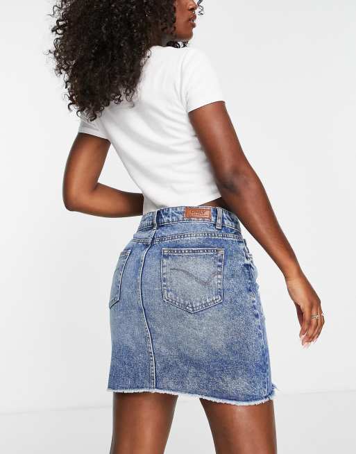 Raw hem hot sale denim skirt