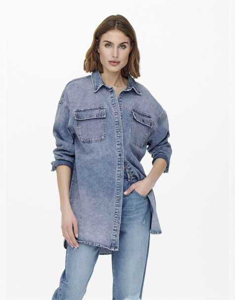 ONLY - Denim overhemd in medium blauw - view 1