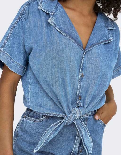 ONLY - Denim overhemd in medium blauw, 3 van 4