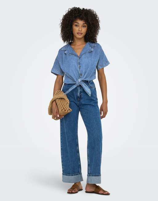 ONLY - Denim overhemd in medium blauw, 4 van 4